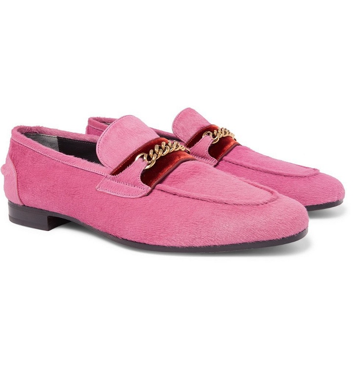 Photo: TOM FORD - Wilton Chain-Embellished Calf Hair Loafers - Men - Pink