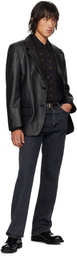 Sunflower Black Notched Lapel Leather Blazer