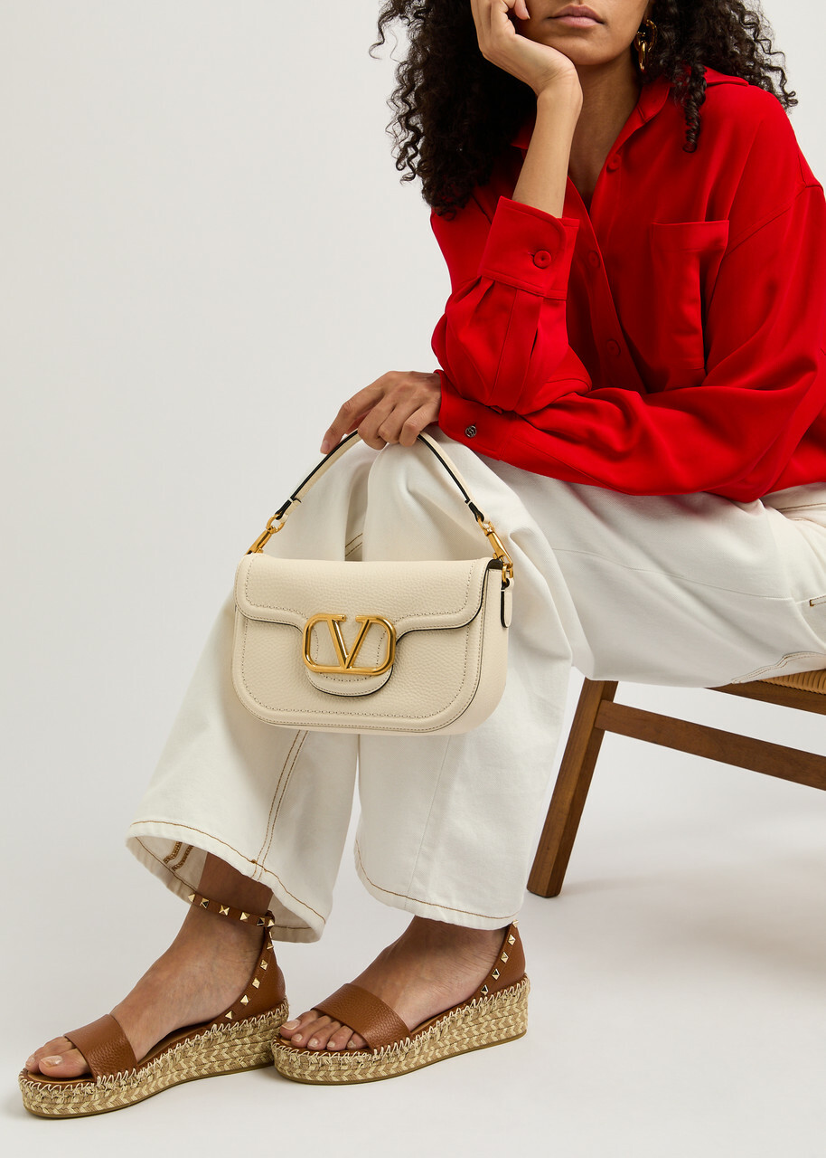 Valentino Garavani Rockstud 50 Leather Wedge Espadrilles Tan Valentino Garavani Rockstud 50 Leather Wedge Espadrilles Tan