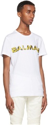 Balmain White & Yellow Graphic Logo T-Shirt