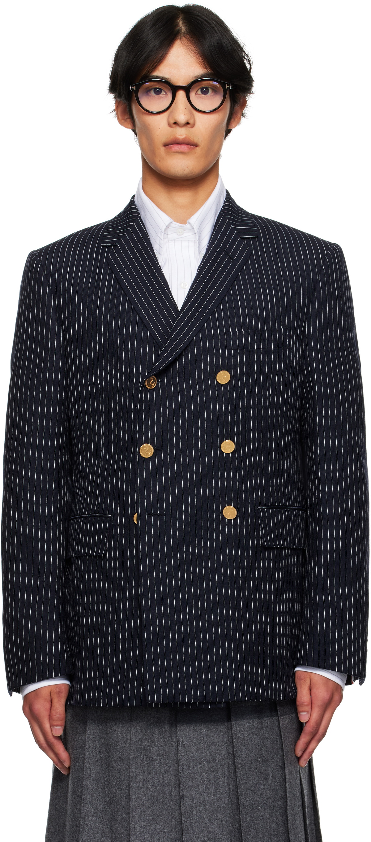 Thom Browne Grey Wool Pinstripe Single Vent Sport Coat