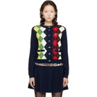 GANNI Navy Argyle Print Cardigan