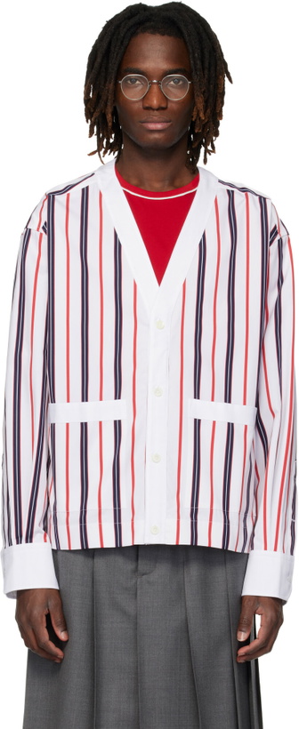Photo: Thom Browne White Repp Stripe Poplin Shirt Cardigan
