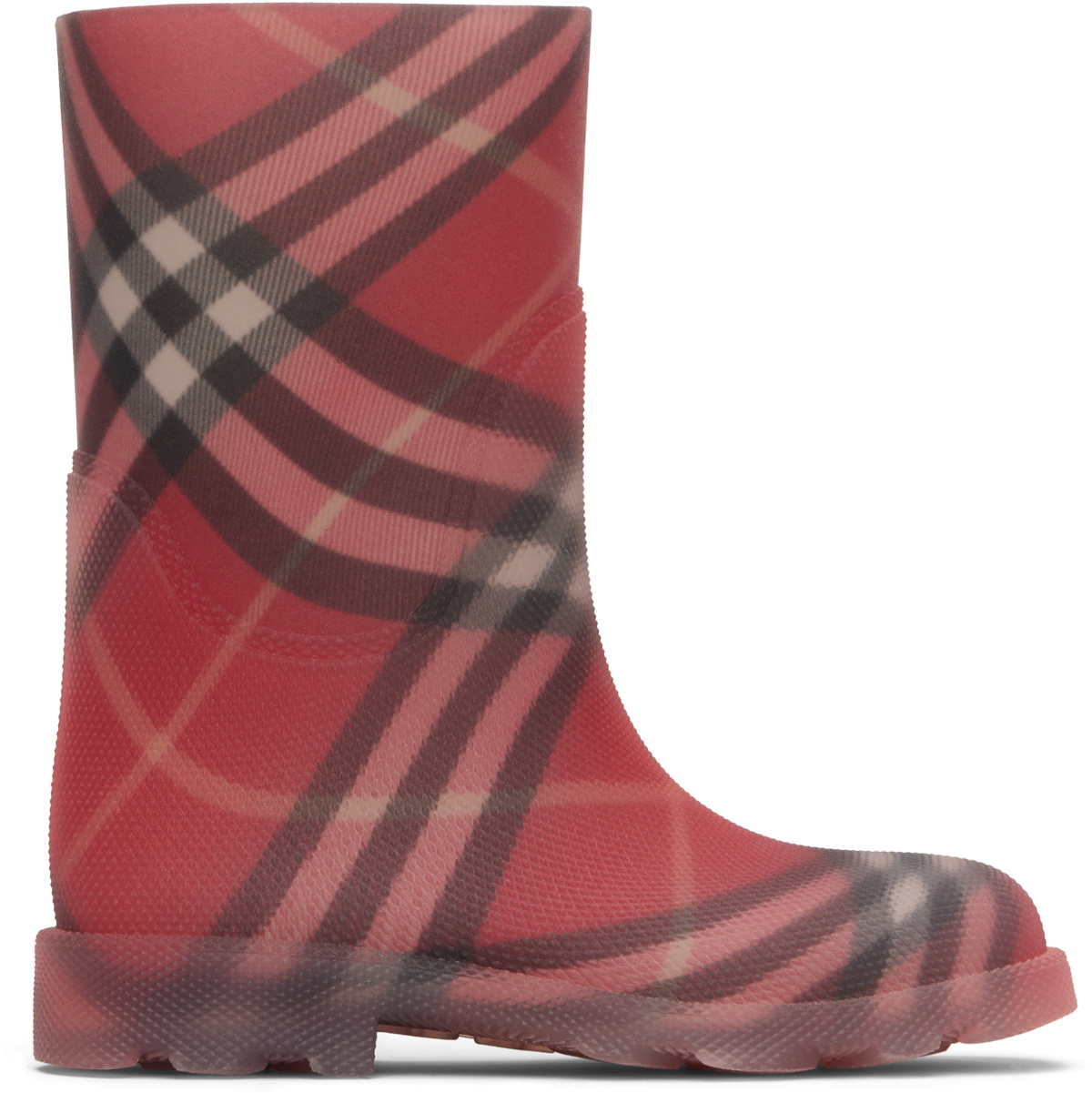 Burberry Kids Red Check Rubber Marsh High Boots