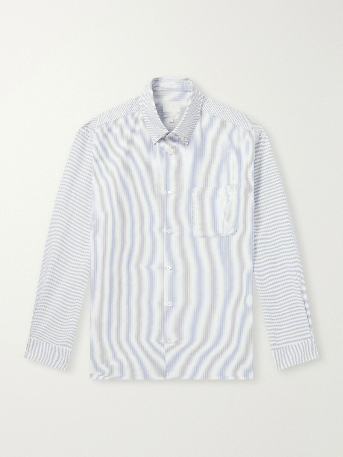 A.P.C. - Mateo Striped Logo-Embroidered Cotton-Poplin Shirt - Blue
