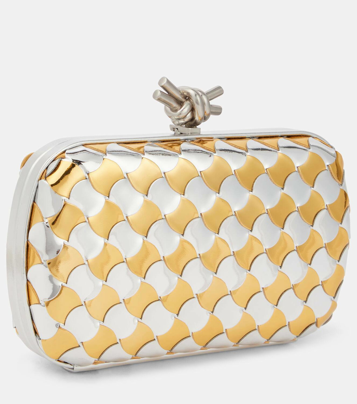 Bottega Veneta Knot metallic leather clutch