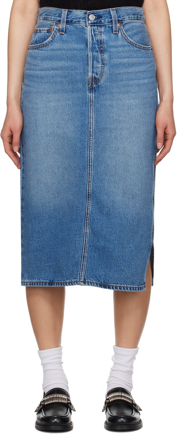 Photo: Levi's Blue Side Slit Denim Midi Skirt