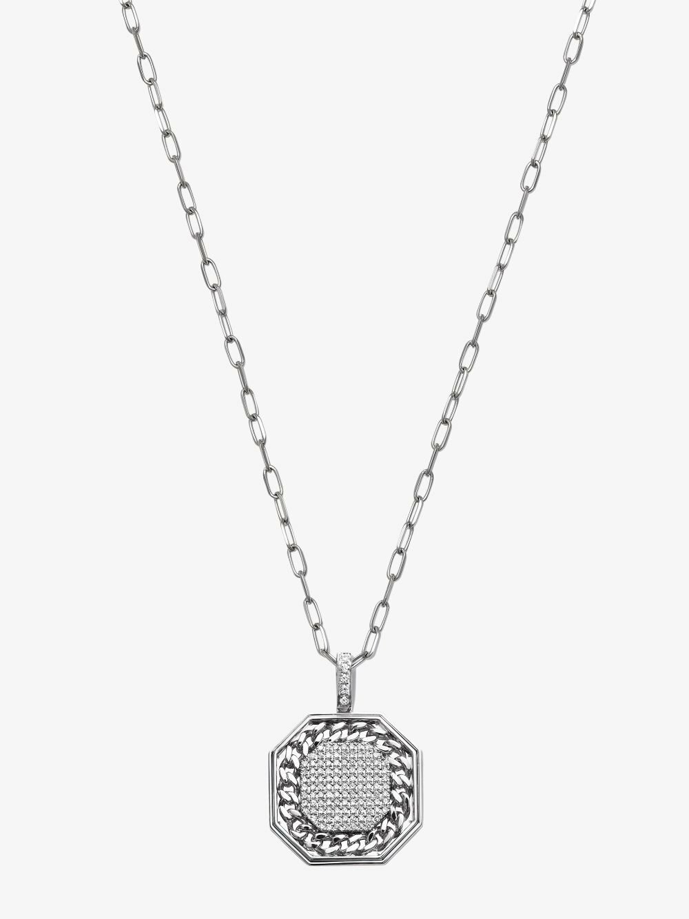 SHAY 18K White Gold Octagon Diamond Pendant Necklace