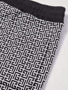 Balmain - Tapered Monogrammed Stretch Cotton-Jersey Sweatpants - Black