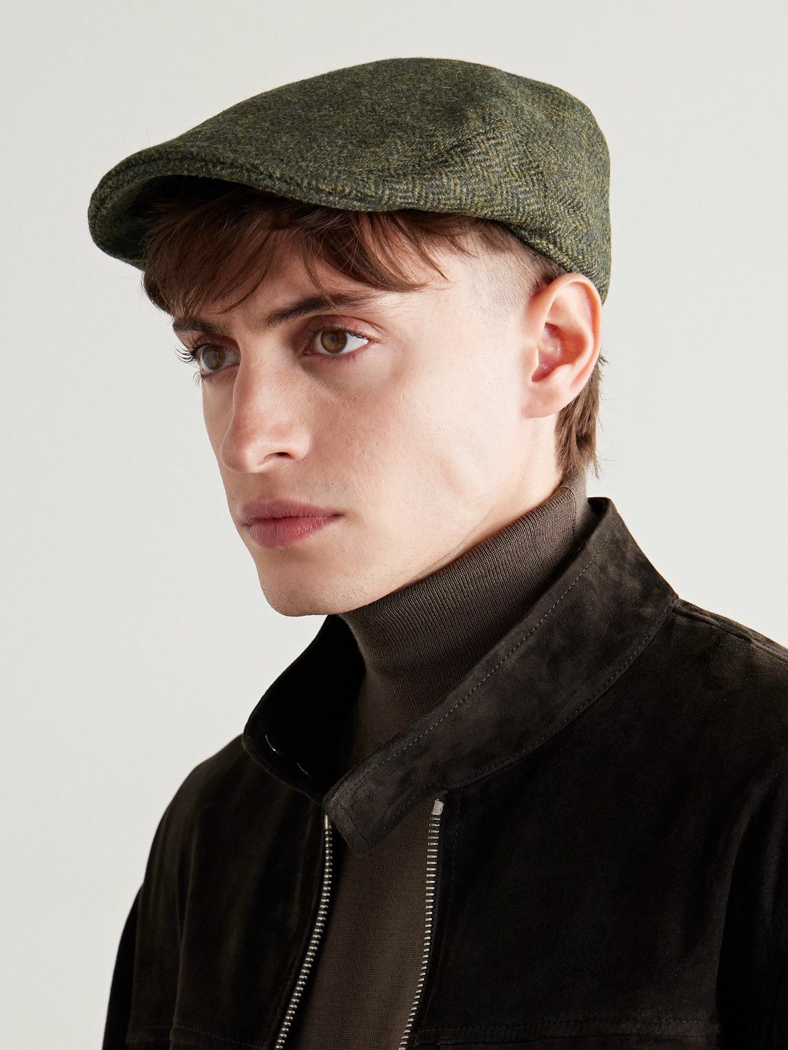 Anderson & Sheppard - Herringbone Wool-Tweed Flat Cap - Green