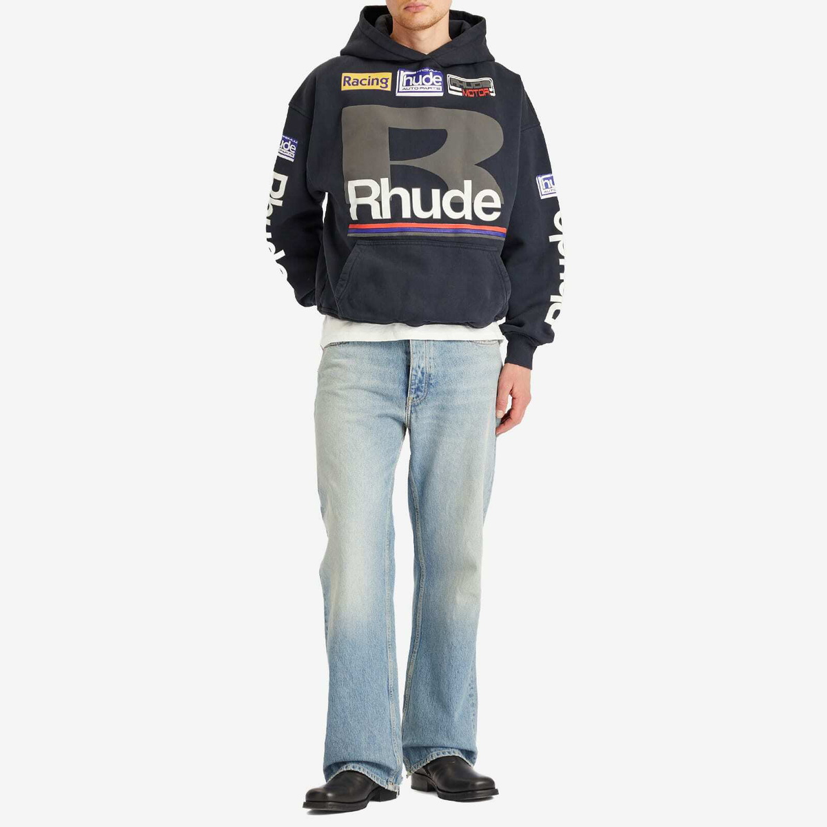 Rhude Men's Petrol Patch Hoodie in Vintage Black Rhude