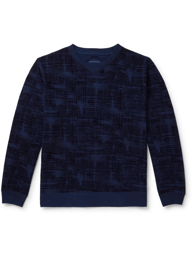 Photo: BLUE BLUE JAPAN - Oboro Koushi Flocked Loopback Cotton-Jersey Sweatshirt - Blue - M