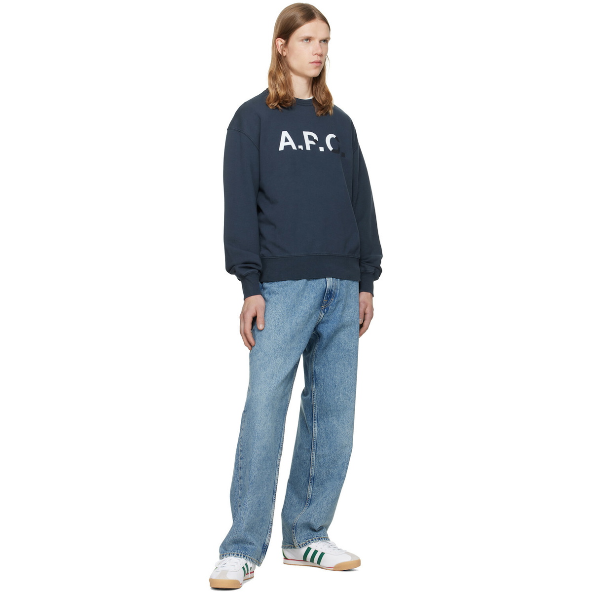 A.P.C. Navy Vintage-Effect 'A.P.C.' Logo Sweatshirt