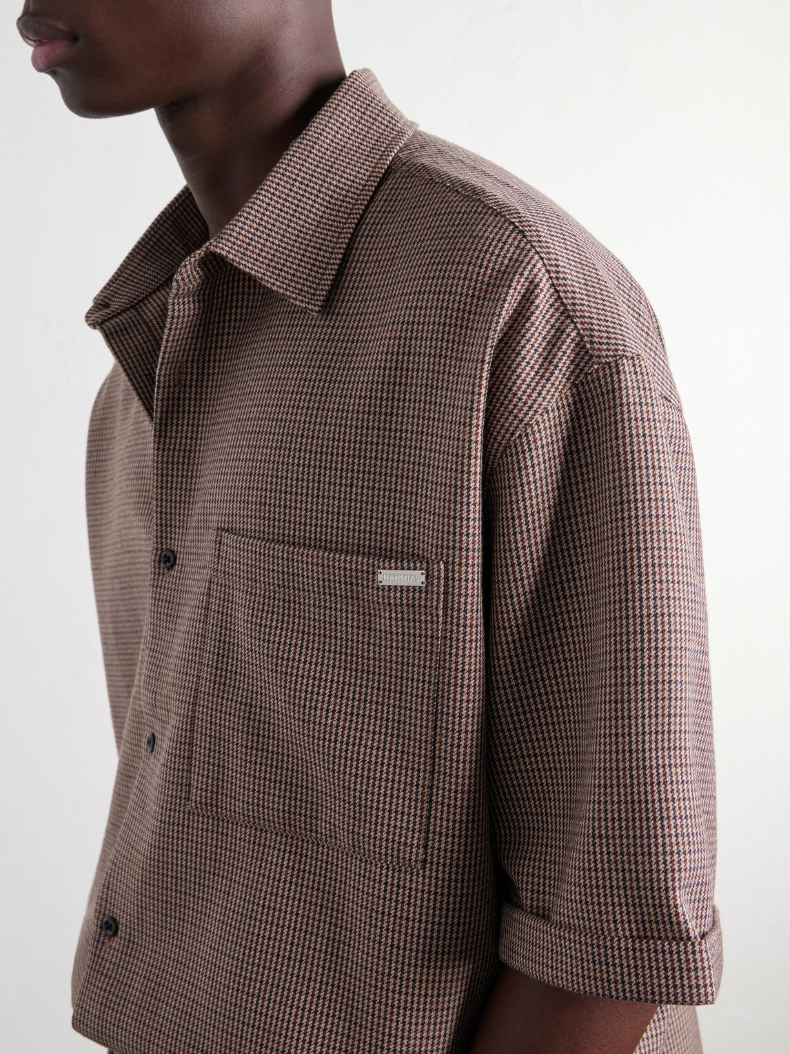 NAHMIAS - Houndstooth Wool-Blend Twill Shirt - Brown