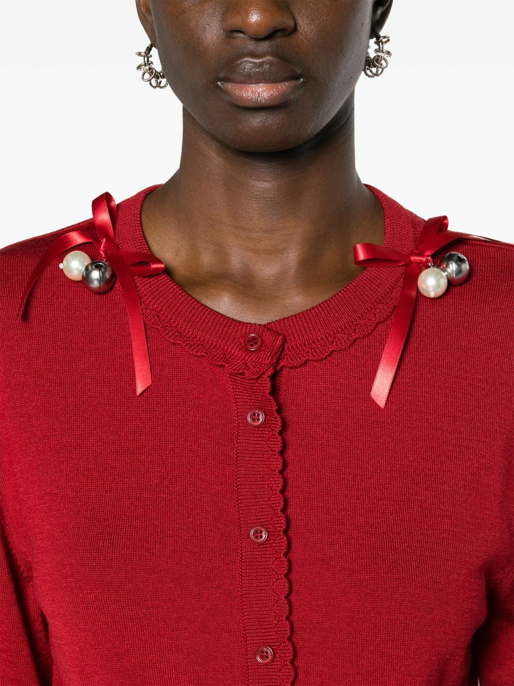 Simone Rocha Red Bell-Charm Cropped Cardigan Simone Rocha