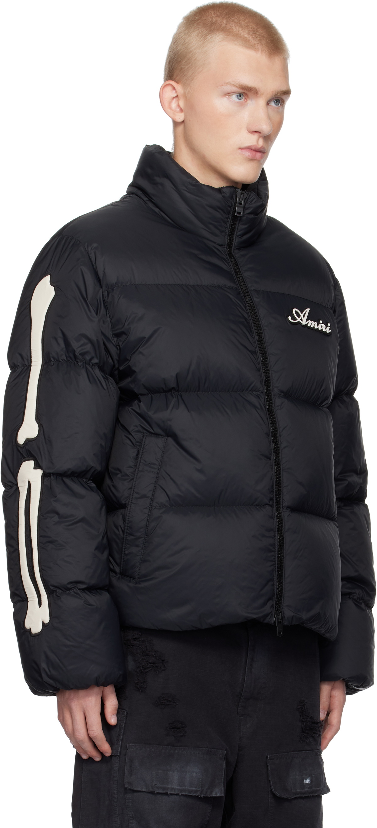 AMIRI ロゴ BONES クロップド ハイネック 長袖 ダウンジャケット AMIRI Red Bones Down Jacket Amiri