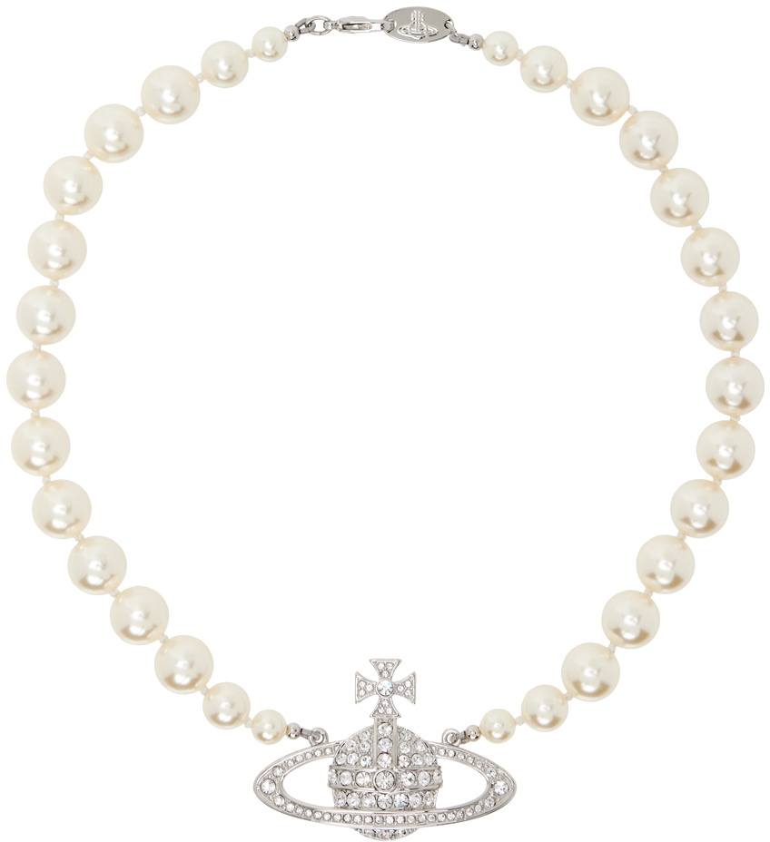 Vivienne Westwood White One Row Pearl Bas Relief Necklace