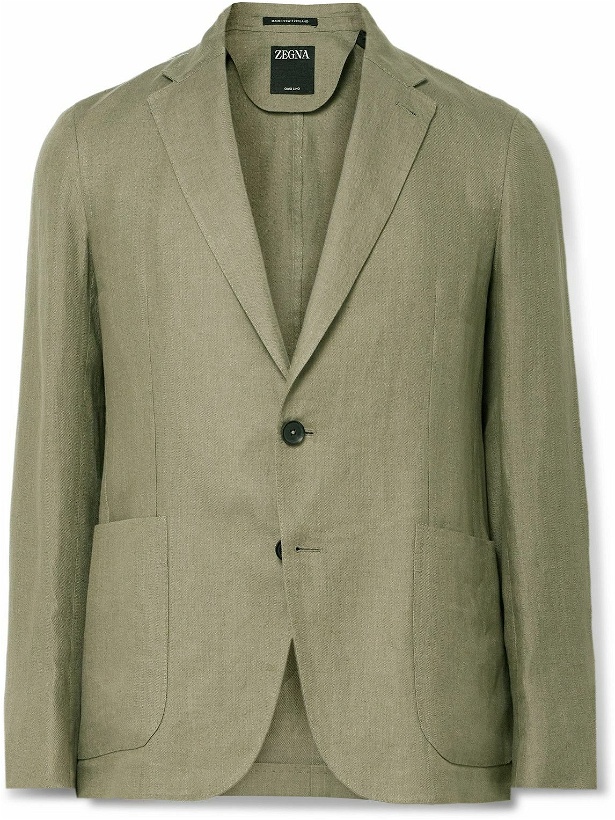 Photo: Zegna - Slim-Fit Oasi Lino Twill Suit Jacket - Green