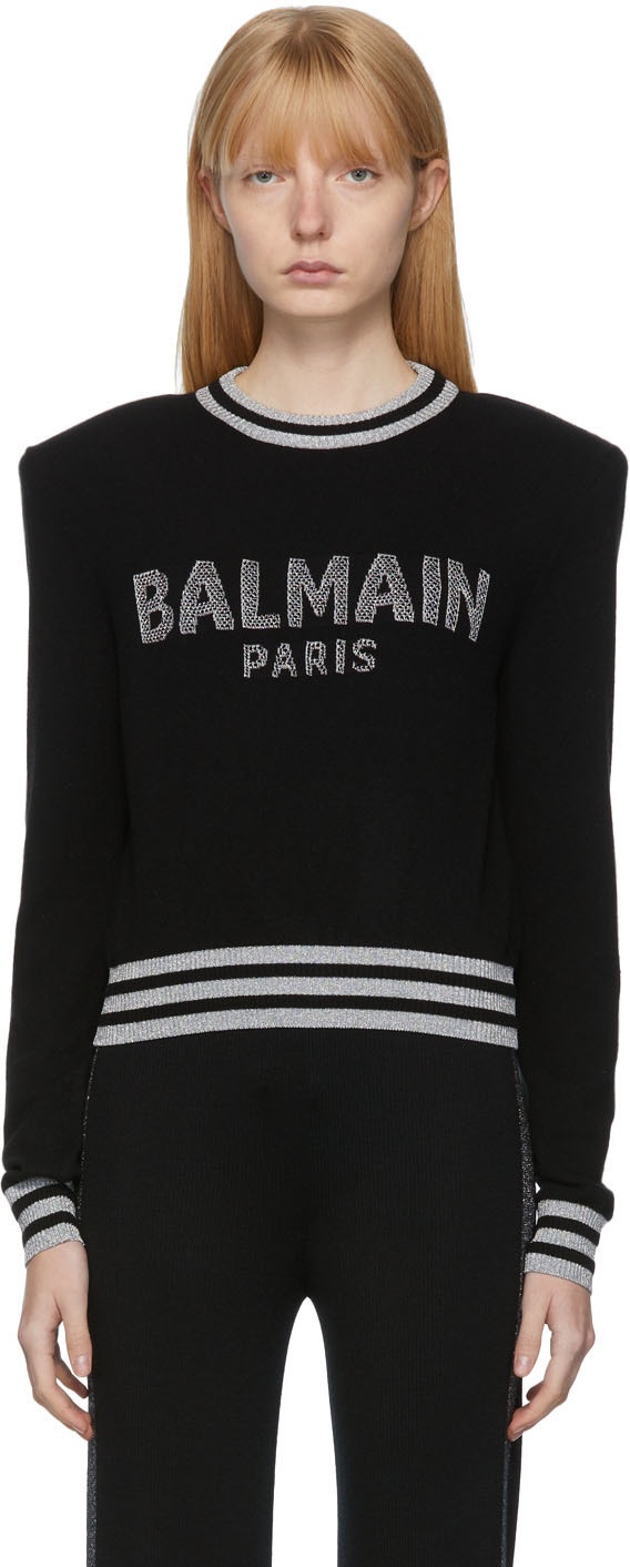 Balmain Black Wool Cropped Sweater Balmain
