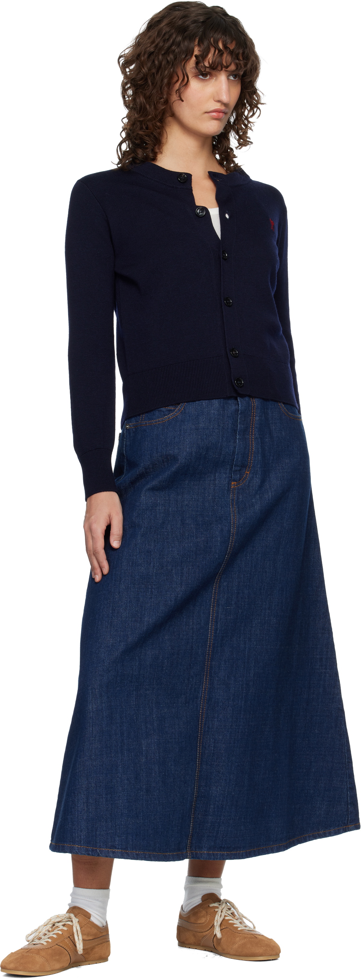 AMI Paris Blue Cotton Denim Maxi Skirt