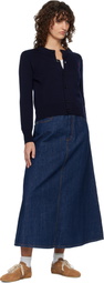 AMI Paris Blue Cotton Denim Maxi Skirt