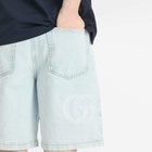 Gucci Men's Bleach Wash Denim Shorts in Light Blue/Ivory