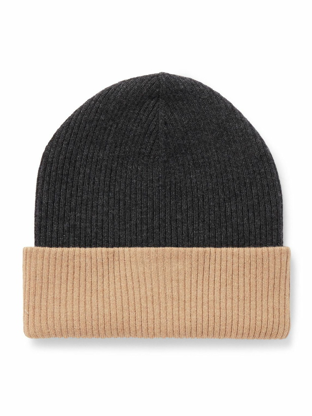 Photo: Brunello Cucinelli - Two-Tone Ribbed Cashmere Beanie - Gray
