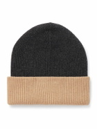 Brunello Cucinelli - Two-Tone Ribbed Cashmere Beanie - Gray
