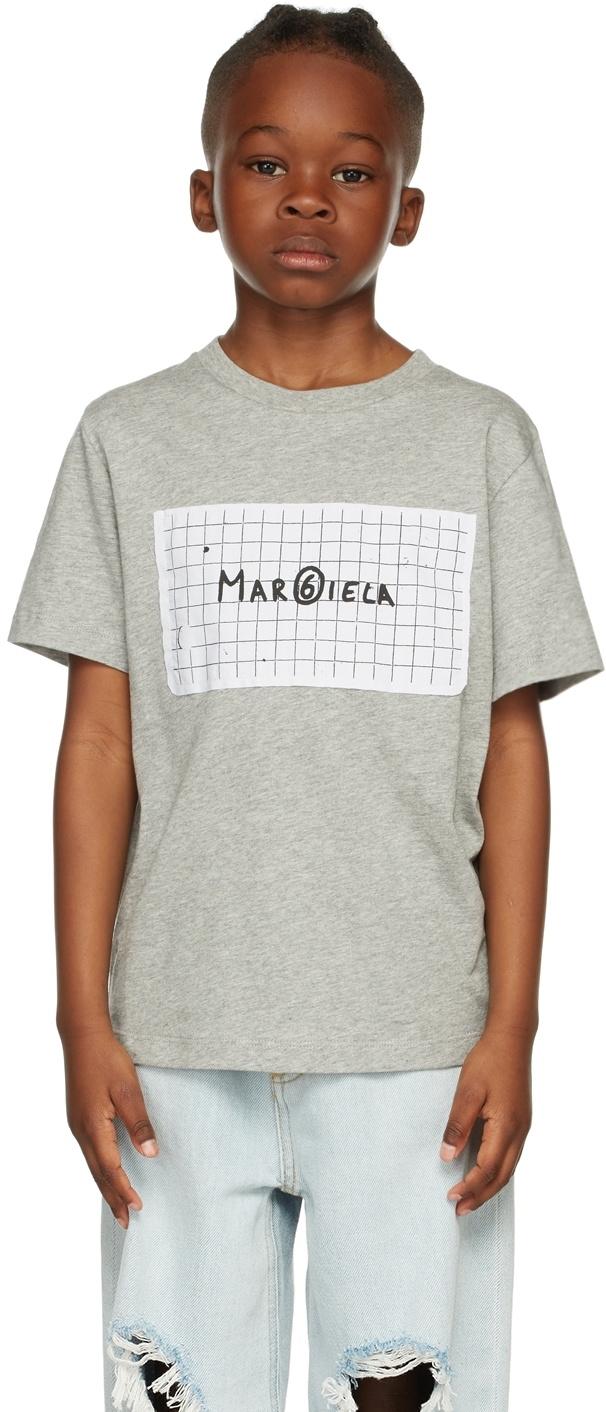 MM6 Maison Margiela Kids Gray Graphic Logo T-Shirt MM6 Maison Margiela