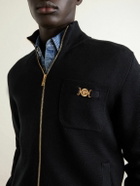 Versace - Embellished Cotton-Blend Zip-Up Sweater - Black