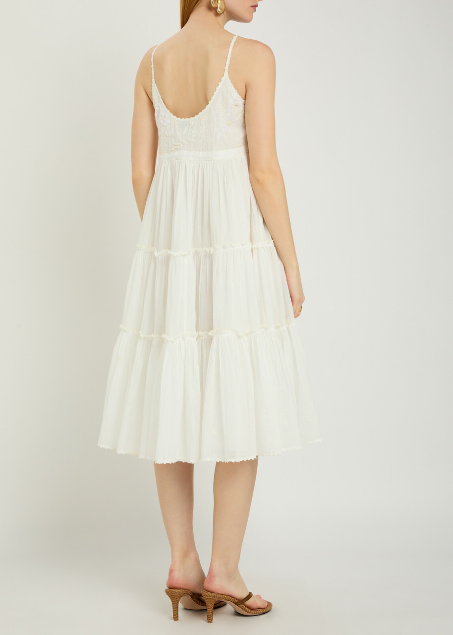 Thierry Colson Veruschka Embroidered Cotton Midi Dress Off White
