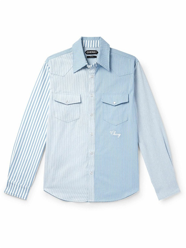 Photo: Cherry Los Angeles - Logo-Embroidered Striped Cotton Oxford Shirt - Blue