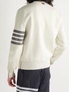 THOM BROWNE - Striped Grosgrain-Trimmed Cotton Sweater - Neutrals