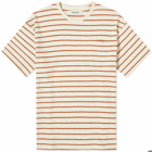Kestin Men's Fly Pocket T-Shirt in Ecru/Tangerine Stripe
