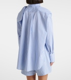 Plan C Scarf-detail striped cotton shirt