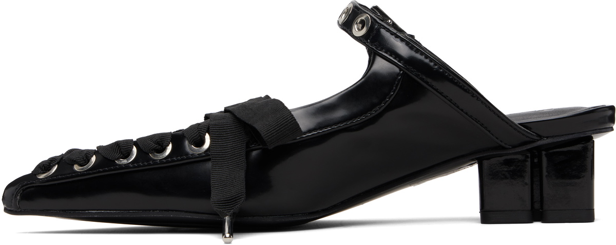 GANNI Black Eyelets Lace Up Mule Heels