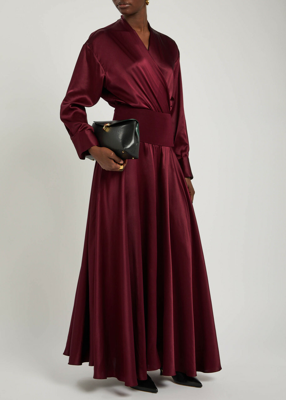 Esse Studios Illi Wrap-effect Silk Bodysuit Burgundy