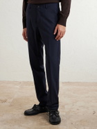 Eleventy - Slim-Fit Tapered Stretch-Wool Flannel Trousers - Blue