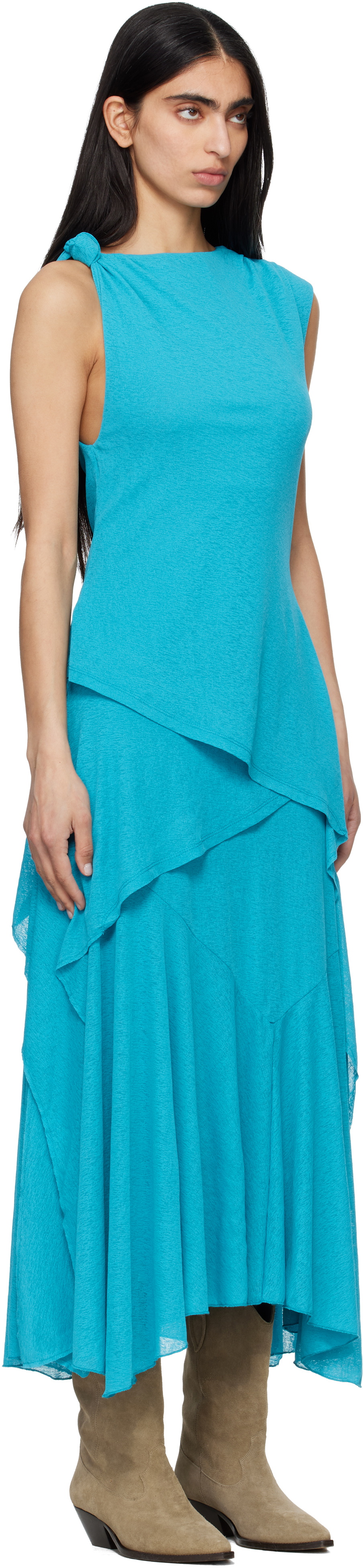 GANNI Blue Marl Mesh Maxi Dress
