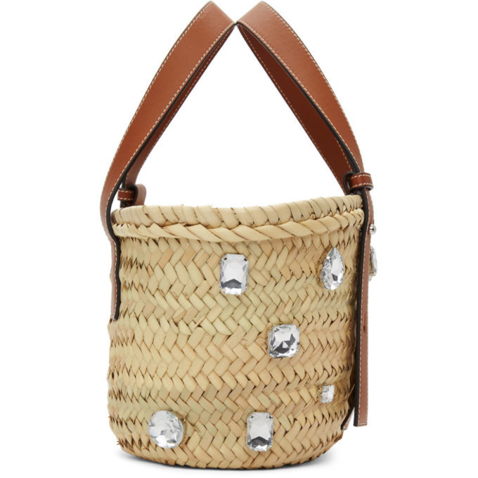 Loewe Beige and Tan Small Raffia Basket Stones Tote Loewe