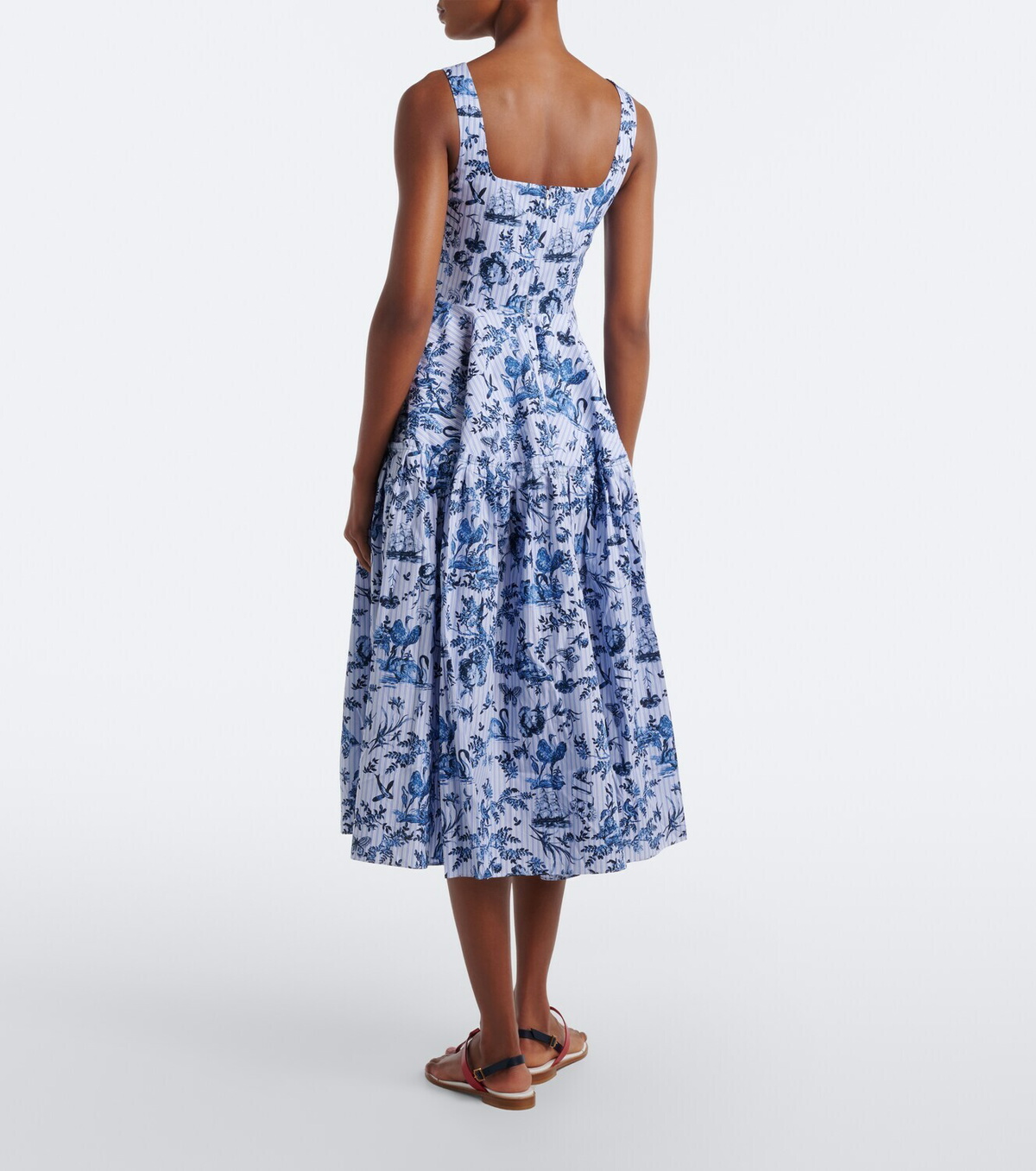 Erdem Striped printed cotton poplin midi dress