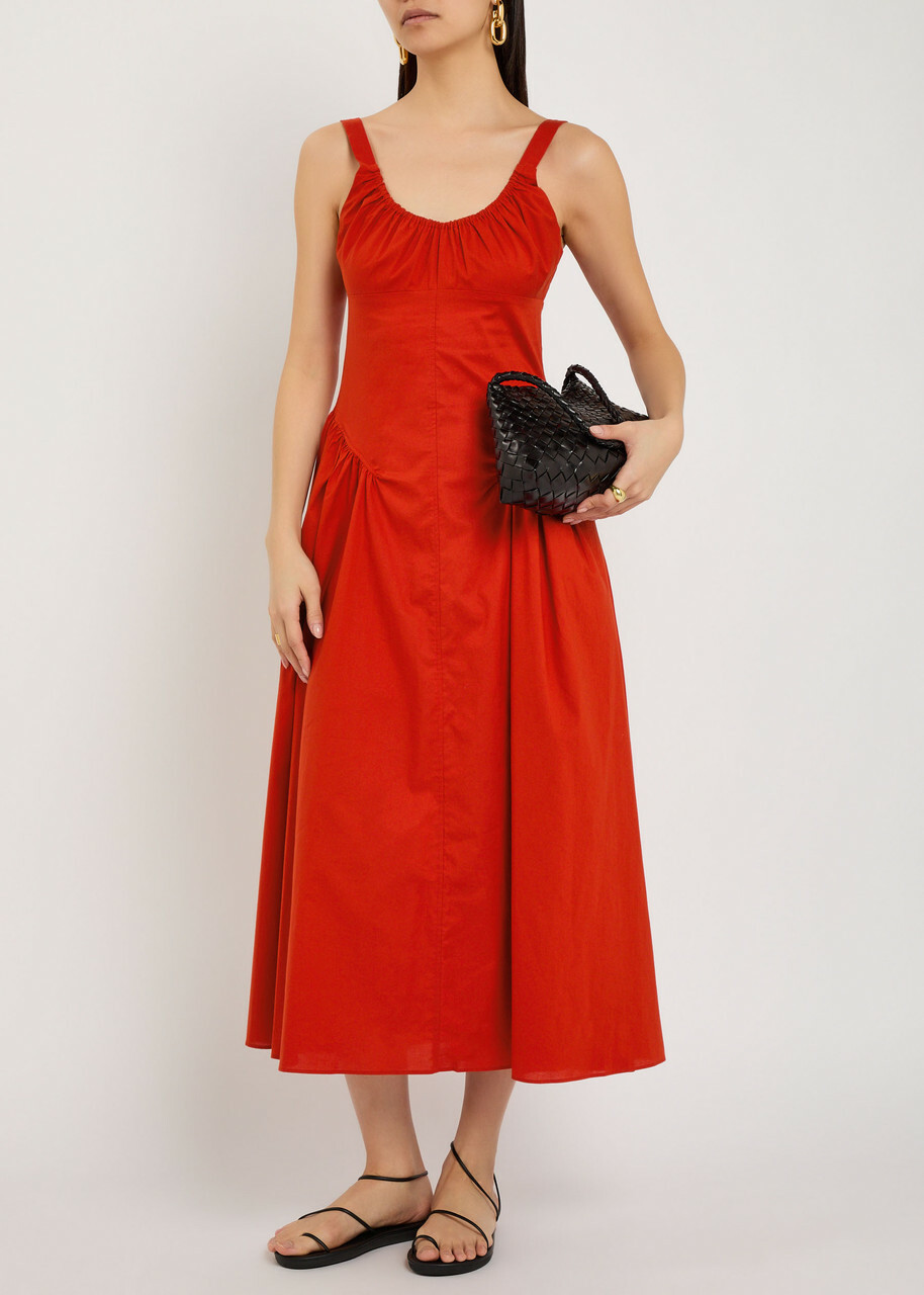Faithfull The Brand Olas Cotton Midi Dress Red