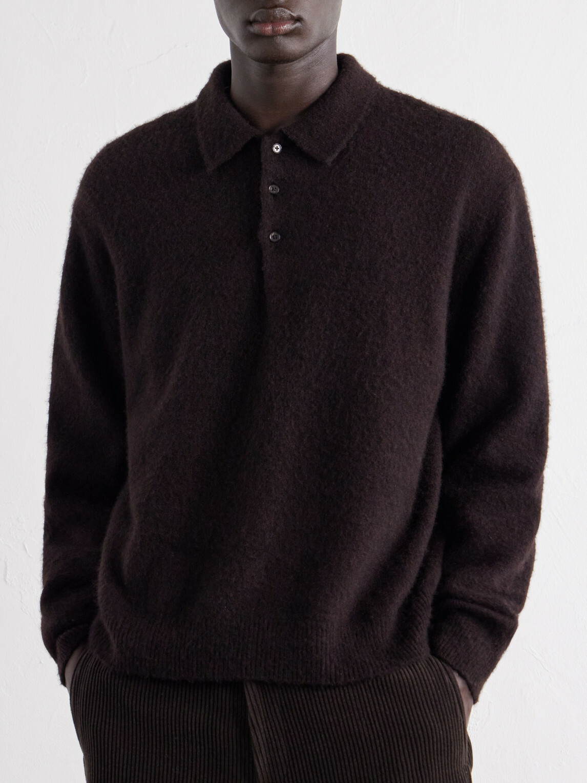 A.PRESSE - Brushed Cashmere Polo Sweater - Brown