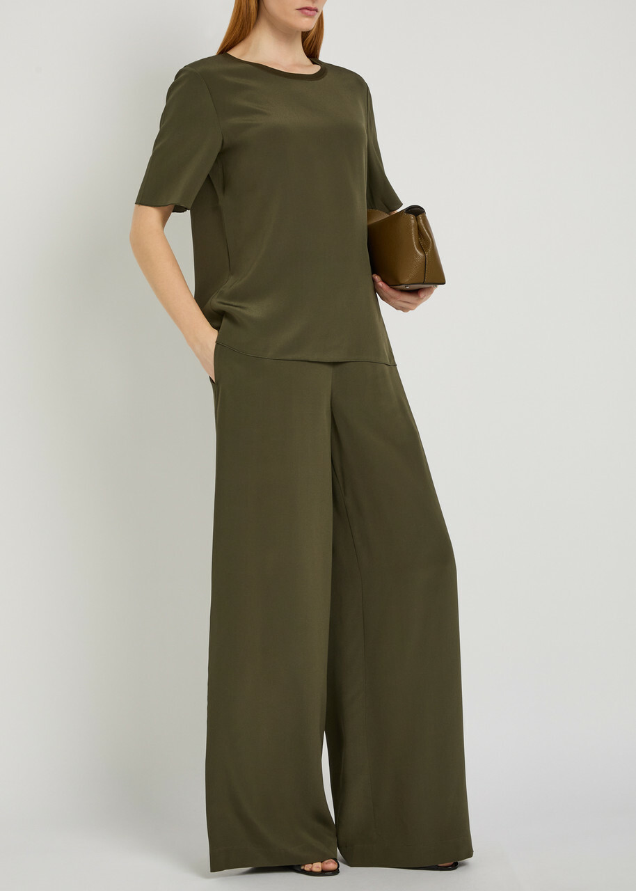 Joseph Rihani Wide-leg Silk Trousers Dark Green