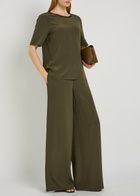 Joseph Rihani Wide-leg Silk Trousers Dark Green