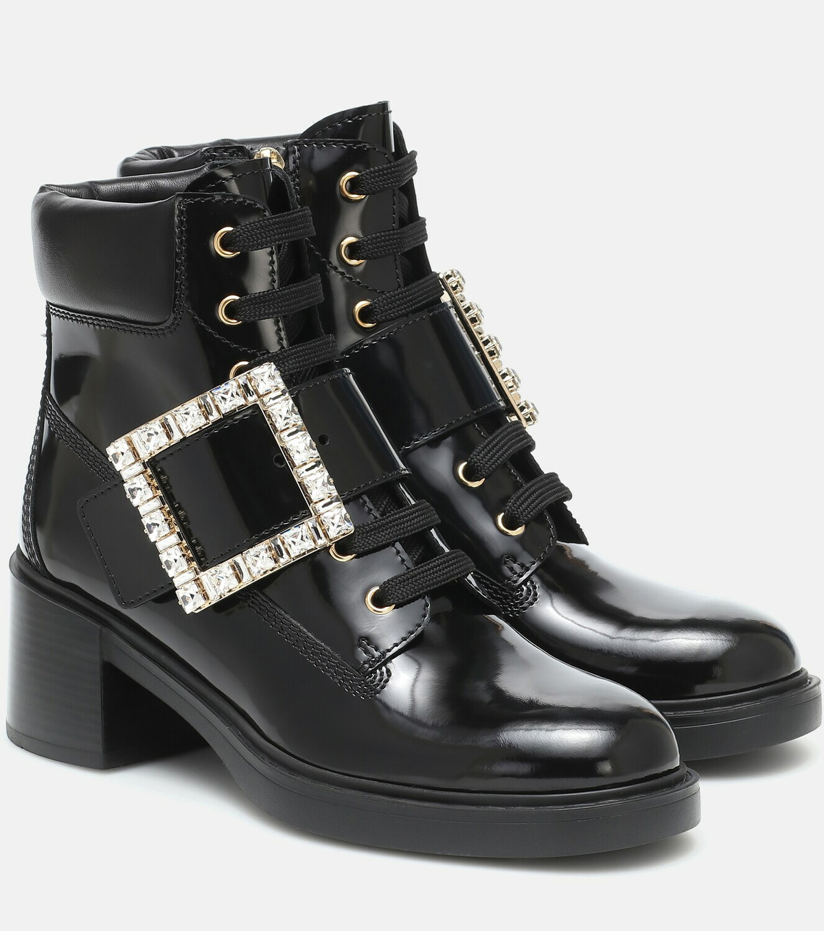 VIV' RANGERS CHELSEA ANKLE BOOTS IN BLACK CALFSKIN WITH SILVER CRYSTAL BUCKLE