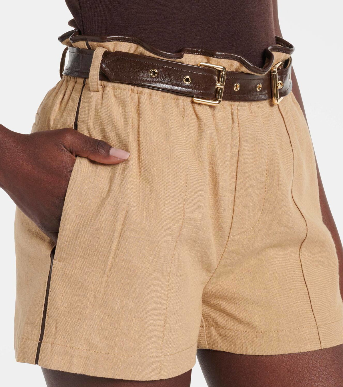 Xu Zhi Belted faux leather-trimmed shorts