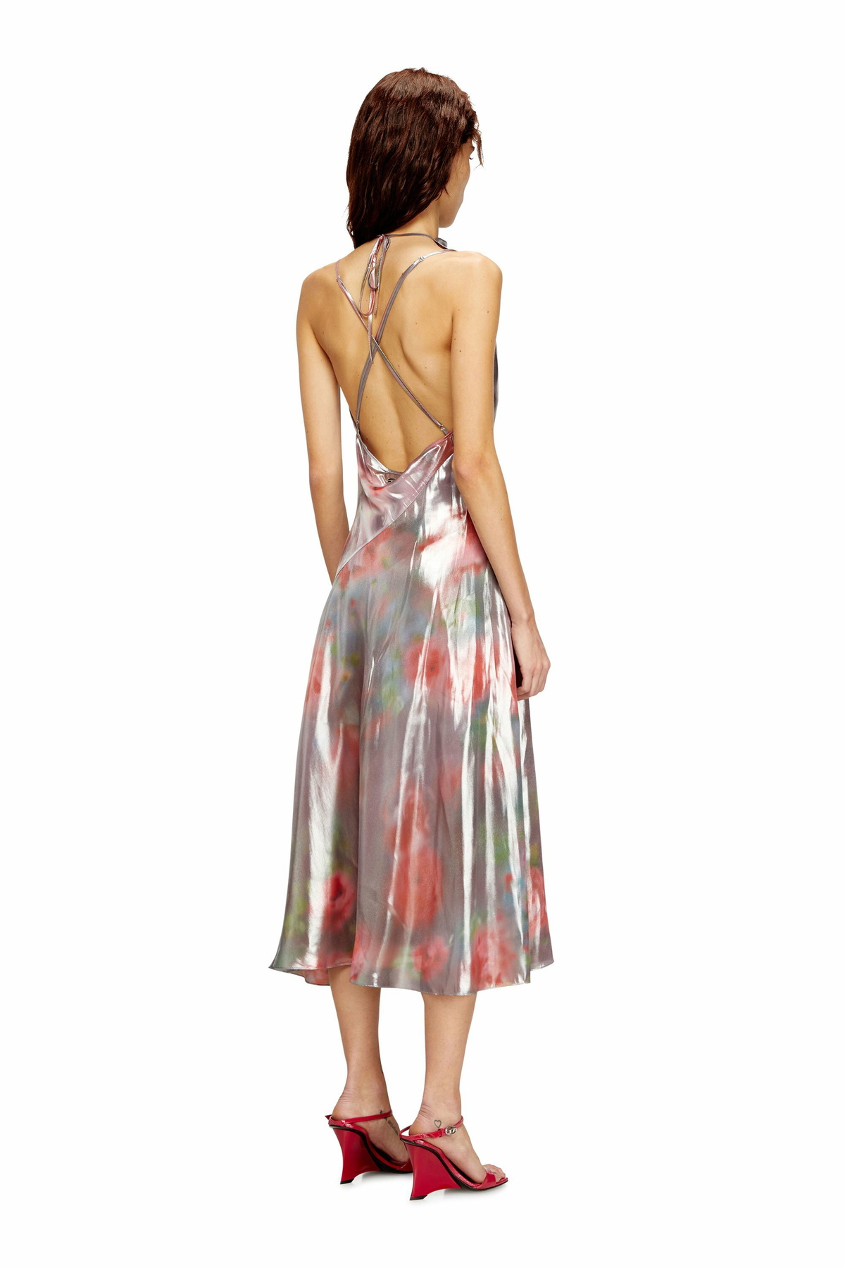 Diesel Metallic midi dress with rose print - Dresses Womens in Multicolor
