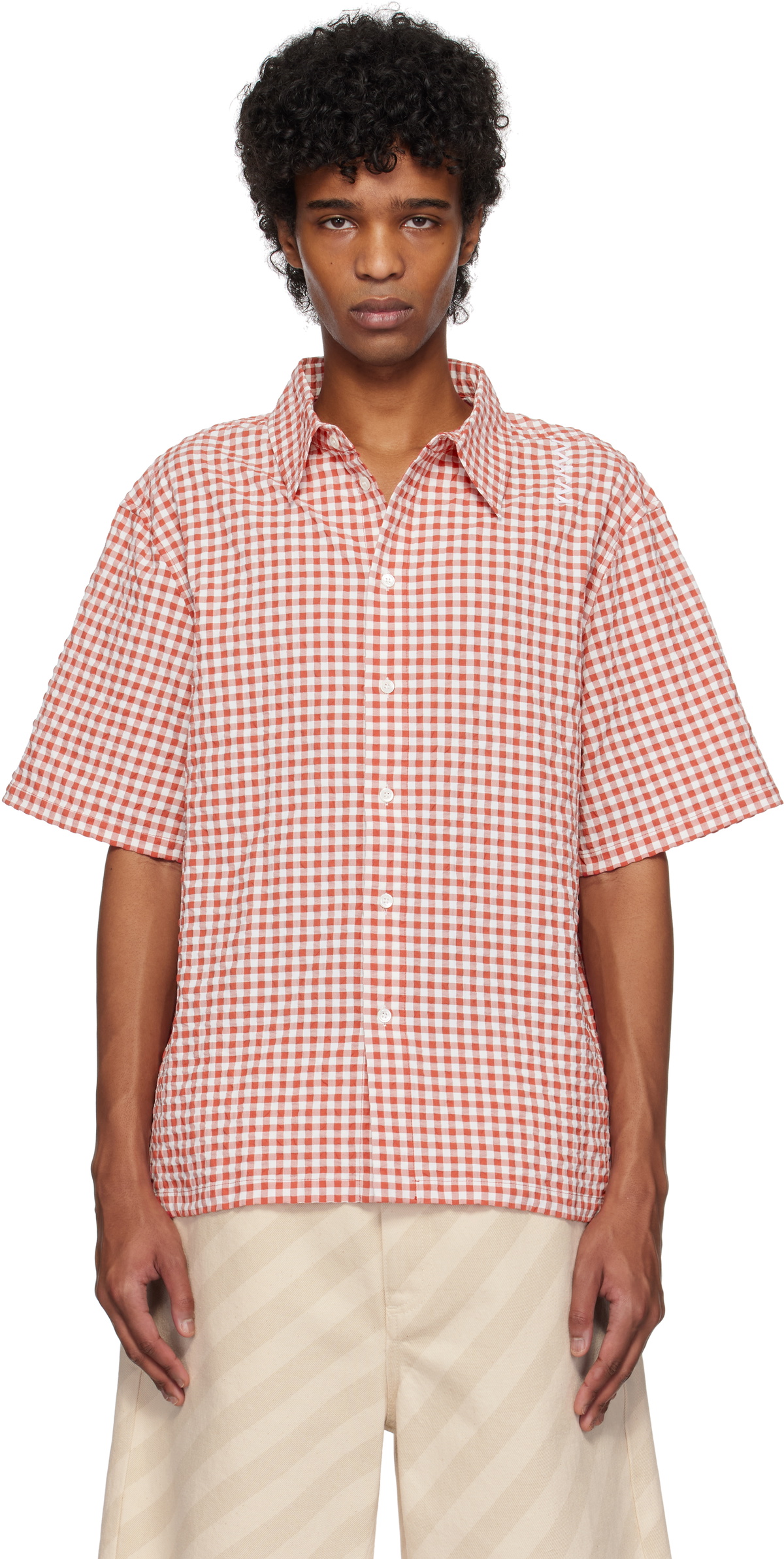 Marni Red & White Gingham Seersucker Shirt