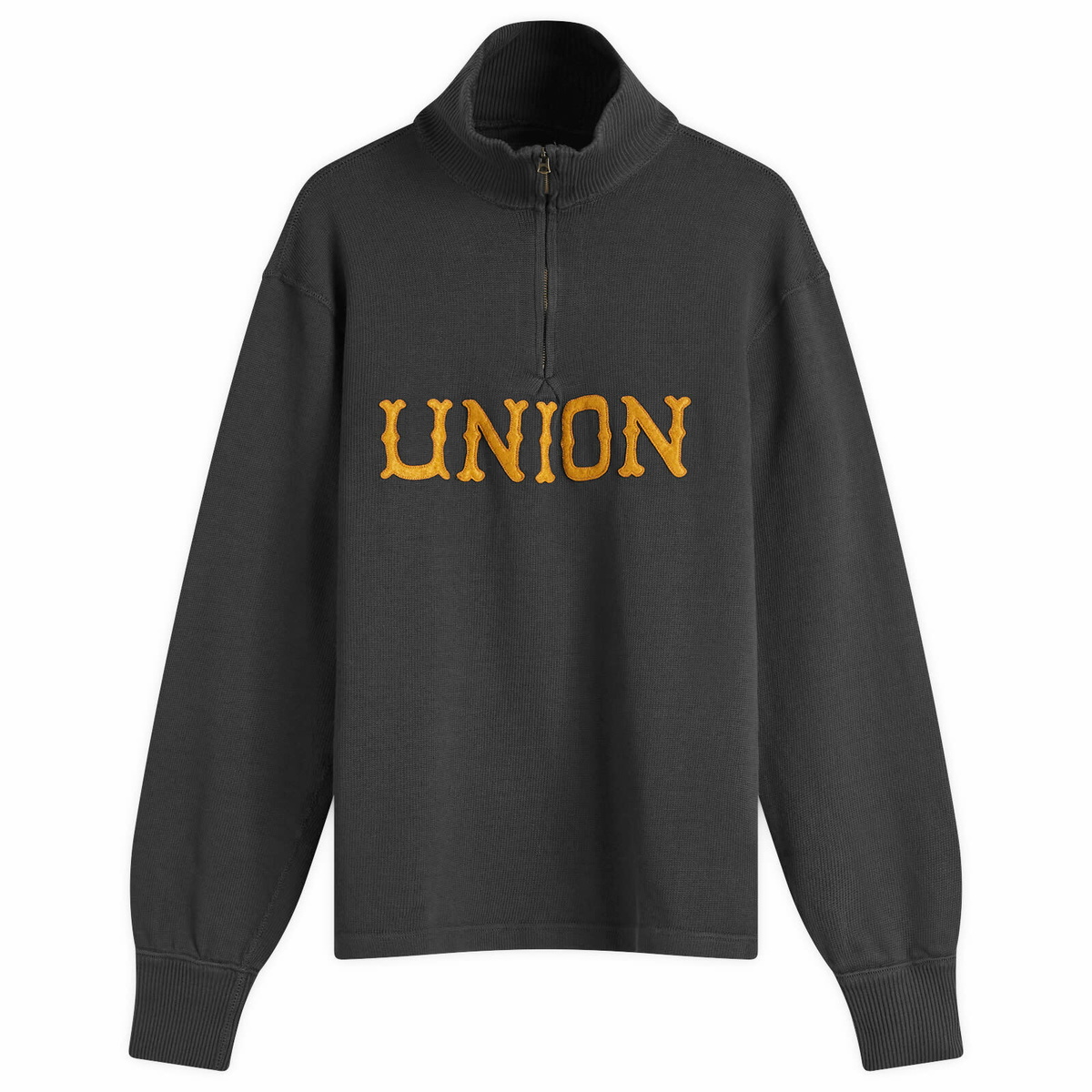 ★★ ★★ Men's Knitted Lip Logo Applique Half Zi RRL Men's Union Applique Half Zip Knit in Faded Black RRL